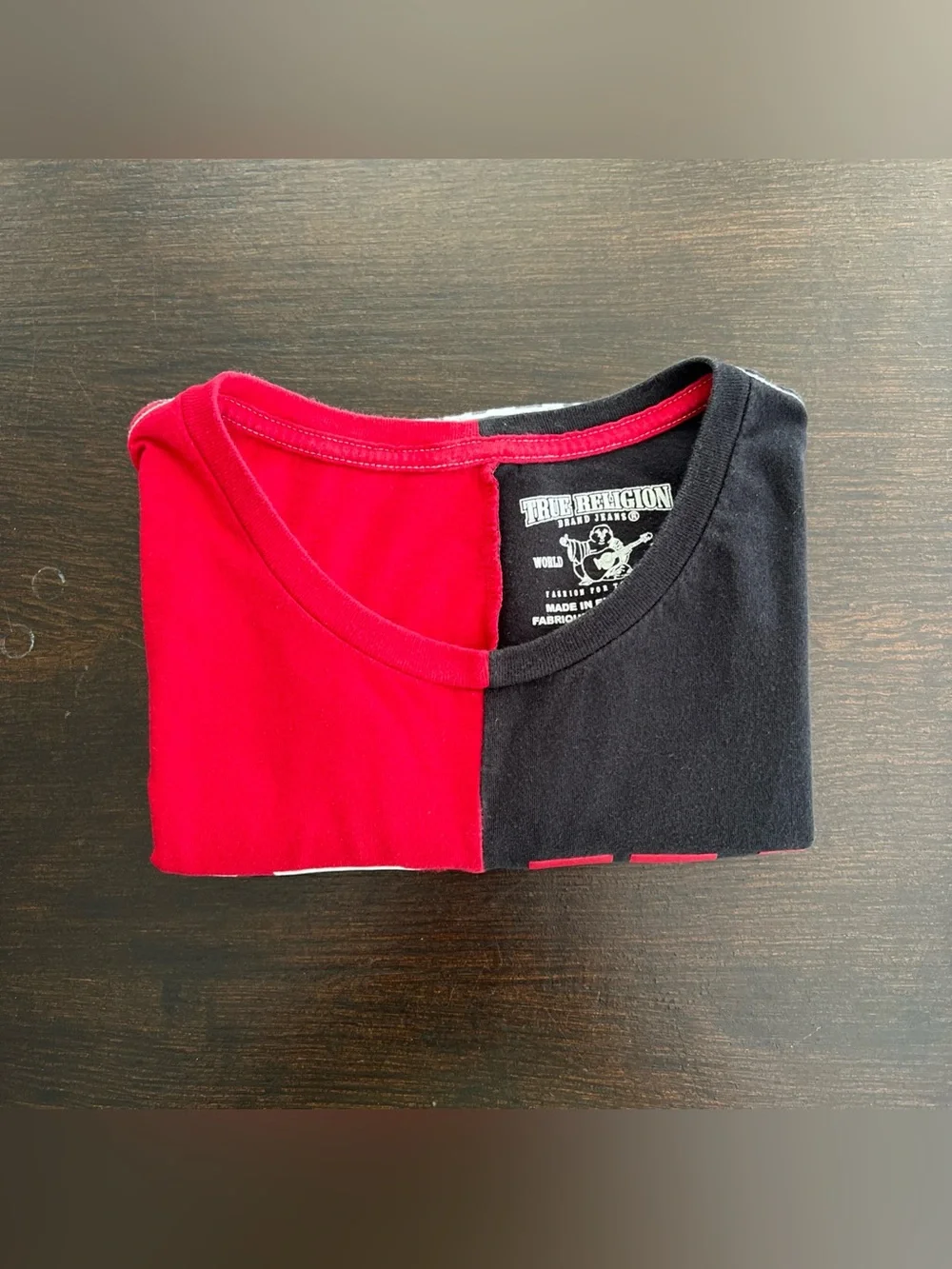 True Religion University Split T-shirt Red Black Men’s Large 100% Cotton Y2K